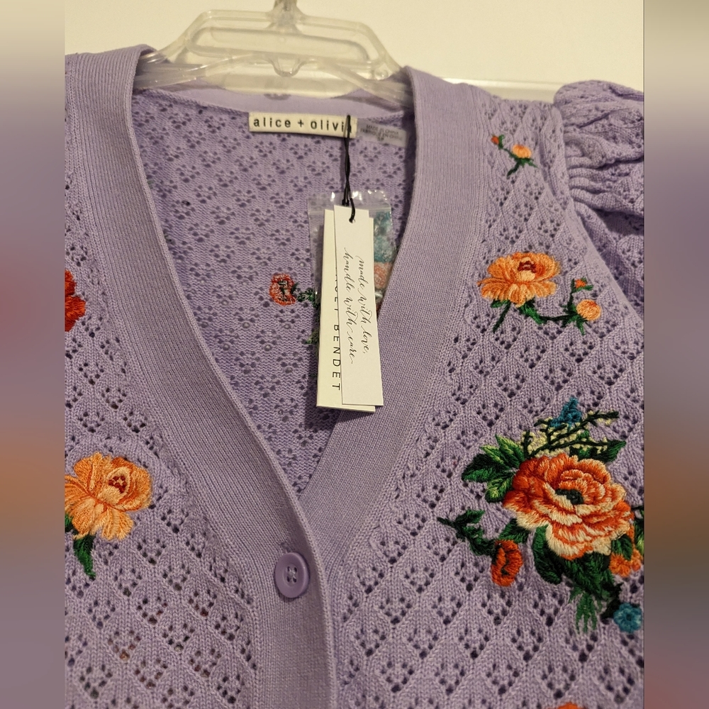 Alice + Olivia Morita Puff Sleeve Cardigan - Picture 4 of 8
